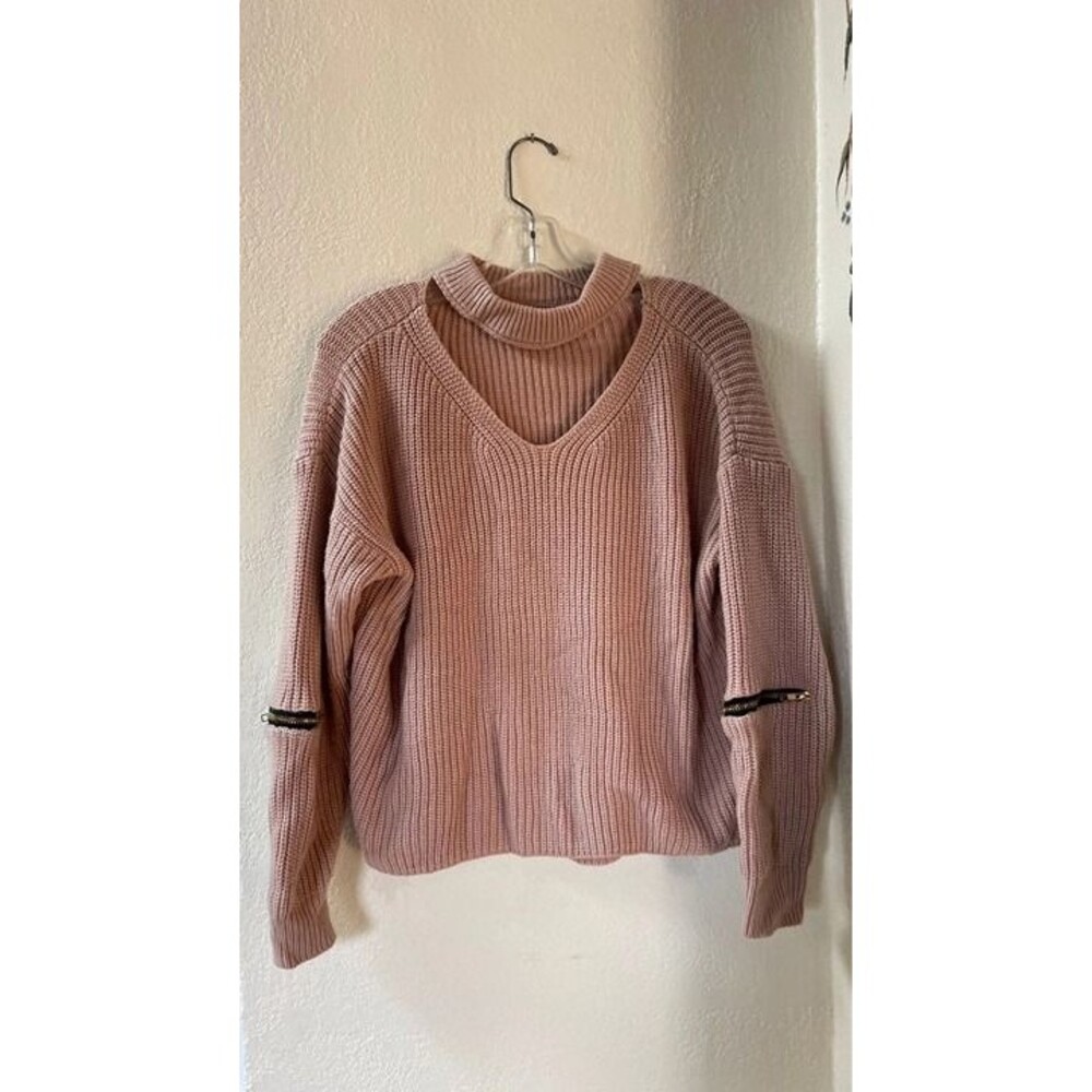 Blush Knit Sweater with Cutout Neckline